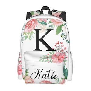 Sac à dos personnalisé avec nom avec motif floral pour fille et garçon, cartable personnalisé avec nom pour femme et homme, cadeau de rentrée