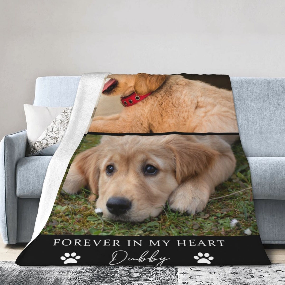 Personalized Dog Memorial Blanket With Photo for Dog Loss, Forever in My Heart Custom Pet