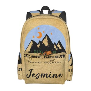 Sac à dos personnalisé avec nom avec motif camping pour garçons filles, cartable avec nom personnalisé pour femme et homme, cadeau de rentrée
