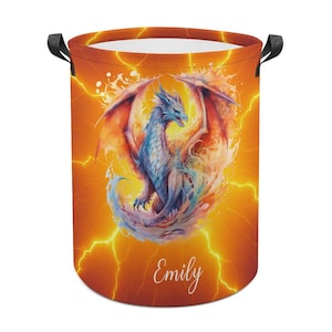 Personalized Dragon Laundry Basket: Custom Name Toy Storage for Kids