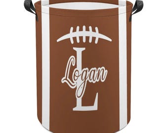 Monogrammed Football Laundry Basket with Custom Name, Personalized Sports Clothes Hamper for Room, Athlete Gift, Kids Storage Bin