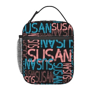 Sac à lunch personnalisé avec nom rétro pour enfants, cadeau de rentrée des enfants, boîte à lunch personnalisée vintage avec texte pour femme, sac fourre-tout à lunch