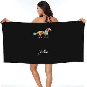 Personalized Watercolor Horse Beach Towel: Custom Name Swim Towel