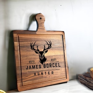 Deer Cutting Board, Antler wooden charcuterie board, Custom hunting gifts, Customized cutting board for men, Wood Engraved mens gift hunting
