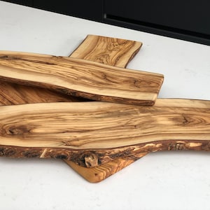 Custom Charcuterie Board Live Edge, Personalized Cheese Cutting Board, Long Olive Wood Board