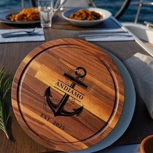 Engraved nautical cutting board anchor, Boating gifts for couple, Personalized boat themed gifts for sailor, Gift for boat owner