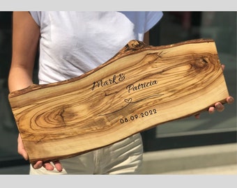 Personalized Cutting Board XL, Olive Wood Charcuterie Board Large, Live Edge Fancy Charcuterie Board