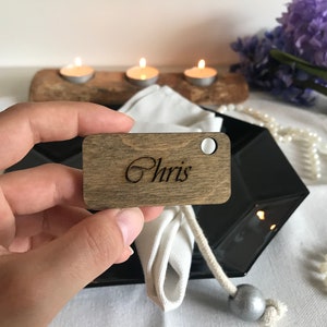 Bruiloft naam plaatskaarten houten, naamlabels, plaats instelling kaart, tafel zitplaatsen kaart