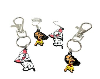 Moana and Pua 925 Silver Or Plated Dangle Drop / Clip On Earrings & Keyring