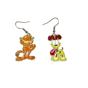 Cartoon Cat & Dog Gold Plated Dangle Drop Enamel Earrings and Keyring