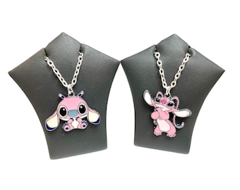Cartoon Lilo and Stitch - Angel Necklace On Silver Plated Chain & Keyring