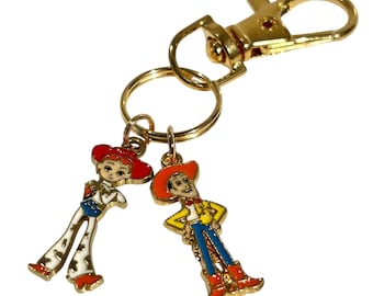 Llavero de dibujos animados de Woody Cowboy y Jessie Cowgirl