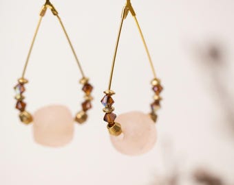 Gorgeous Boho earrings, Vintage beads earrings, Natural colours, Chandelier earrings, Glass beads, Ethno Style, gold pearl earrings