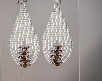 Boho fringe bead earrings hand-woven//teardrop shape// bridal jewelry // ethnic jewelry / festive earrings//sterling silver/ burgundy silver