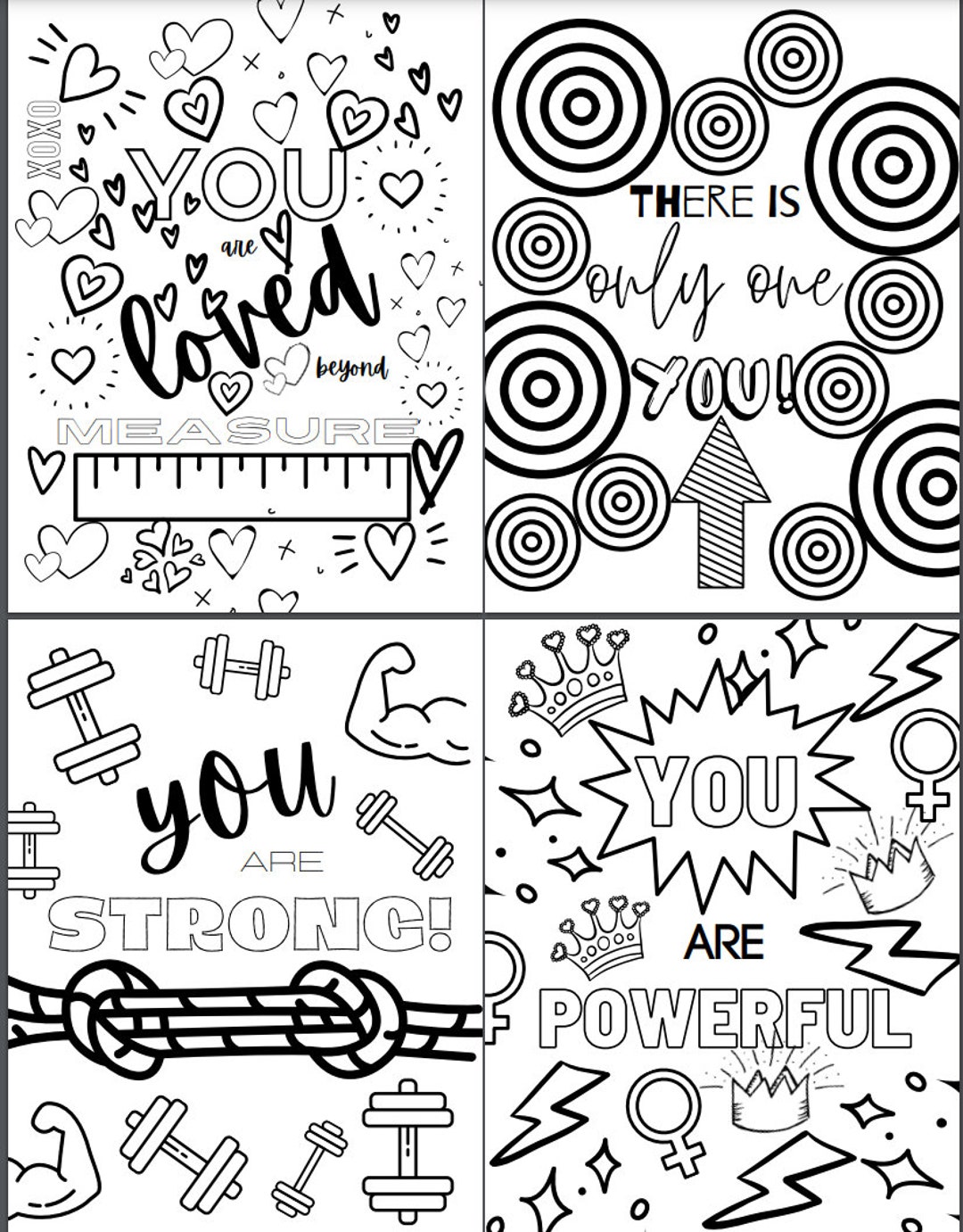 Positive Affirmation Coloring Pages, Set of 3 Printable Coloring Pages,  Virtual Girls Night 