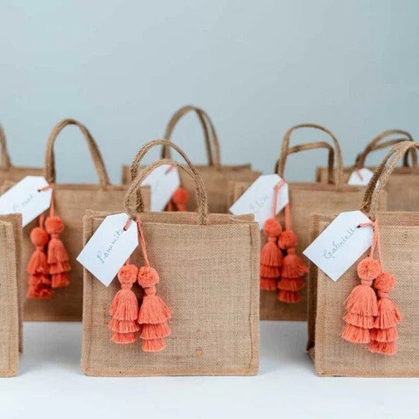 10 Small Jute Burlap Bags, Wedding Welcome Bags, Jute Bag, Gift Bag, Party Favor, Burlap Tote Bag, Wedding Favor, Bachelorette Party Favors