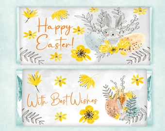 Easter Chocolate Candy Bar Wrappers Template | Printable Custom Gift | Commercial License Included | Watercolour Bunnies Design