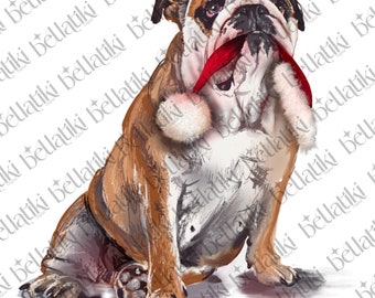Christmas Bulldog PNG, Artist Painting Clip Art, Sublimation (Digital Download)
