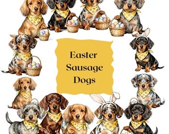 Easter Dachshund PNG Clip Art | Spring Puppy Illustrations (Digital Download)
