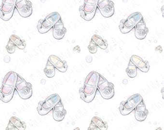 Set of 4 Cute Baby Girl Shoes Pattern Digital Papers for Card Making, Scrapbooking, and Sublimation | Downloadable JPEGs with Commercial Use