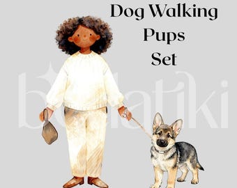 Dog Walker Clip Art Bundle | Interchangeable Women, Dogs & Accessories PNG | Canva Friendly Modular Characters