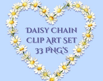 Daisy Chain Clipart Bundle | Watercolor Floral PNG Graphics (33 Files)