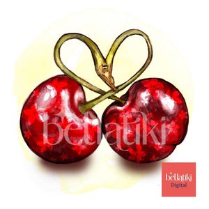 Blossom Kirschen Hochwertiger Digitaldruck Rote Früchte Kunstwerk Download PNG für Sublimation, Kartenherstellung, Druck, Scrapbooking und Kunsthandwerk