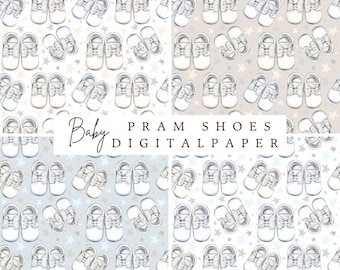 Baby Boy Shoes Pattern Digital Papers, Scrapbooking, Card Making (Downloadable JPEGs)