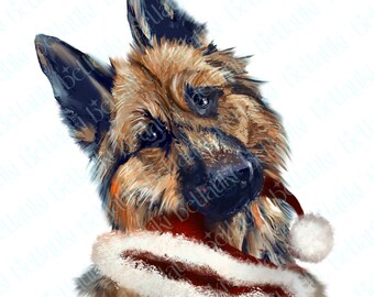 Christmas German Shepherd PNG, Original Artwork (Digital Download)