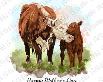 Cow and Calf PNG Clipart: Mother's Day Artwork (Commercial Licence)