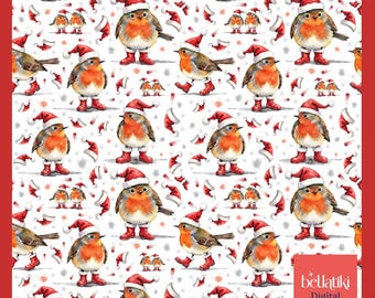 Robin Clipart Set: Watercolor Christmas Birds - Santa Hat and Boots