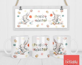 Bunny & Chick Easter Mug Sublimation Template | 11oz Ceramic Mug PNG (Digital Download)