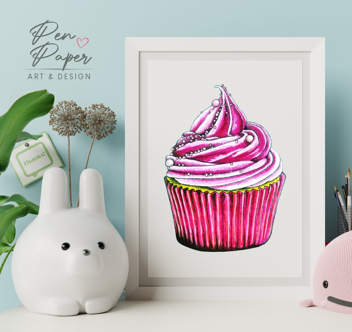 Pink Cupcake Drawing Clipart Printable / Cupcake PNG / Pink Cupcake ...