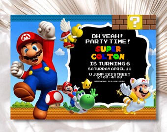 Cartes invitation anniversaire Super Mario par  5-12 ou 16 