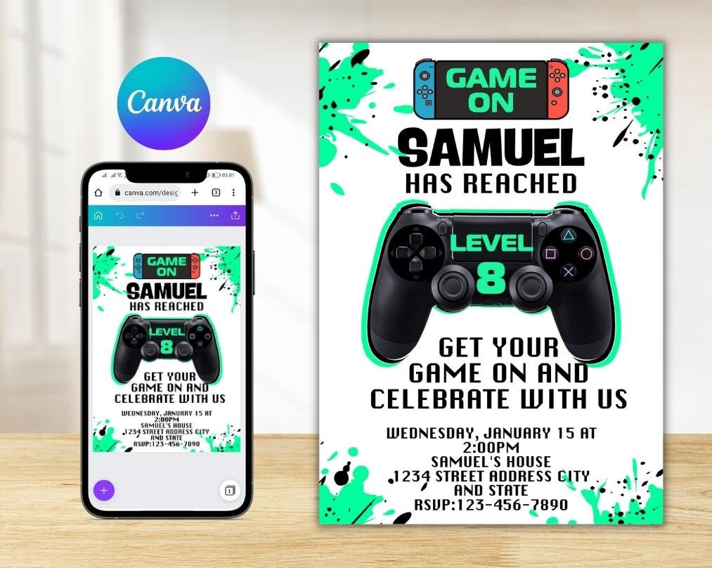 EDITABLE Game Birthday Invitation Video Game Invitation Gamer Birthday ...