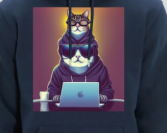 DOUBLE CAT GLITCHED on a comfy and funny hoodie for IT people and geeks, limited edition