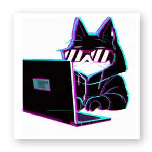 Chat hacker glitch generata algoritmicamente su un adesivo in edizione limitata di 5 copie