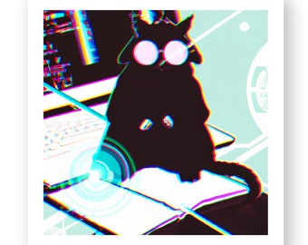 Glitchy wavy cat in glasses on a cute limited edition sticker