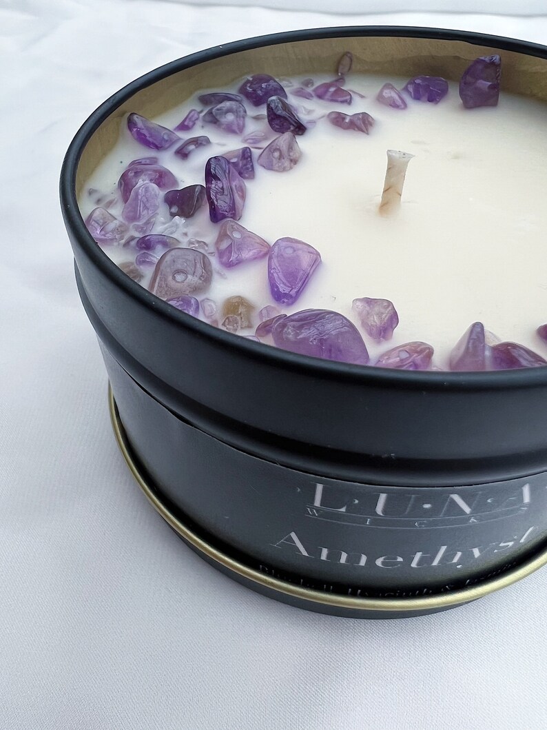 Purple Amethyst Crystal Candle, a Fresh Scent of Bluebells and Hyacinth