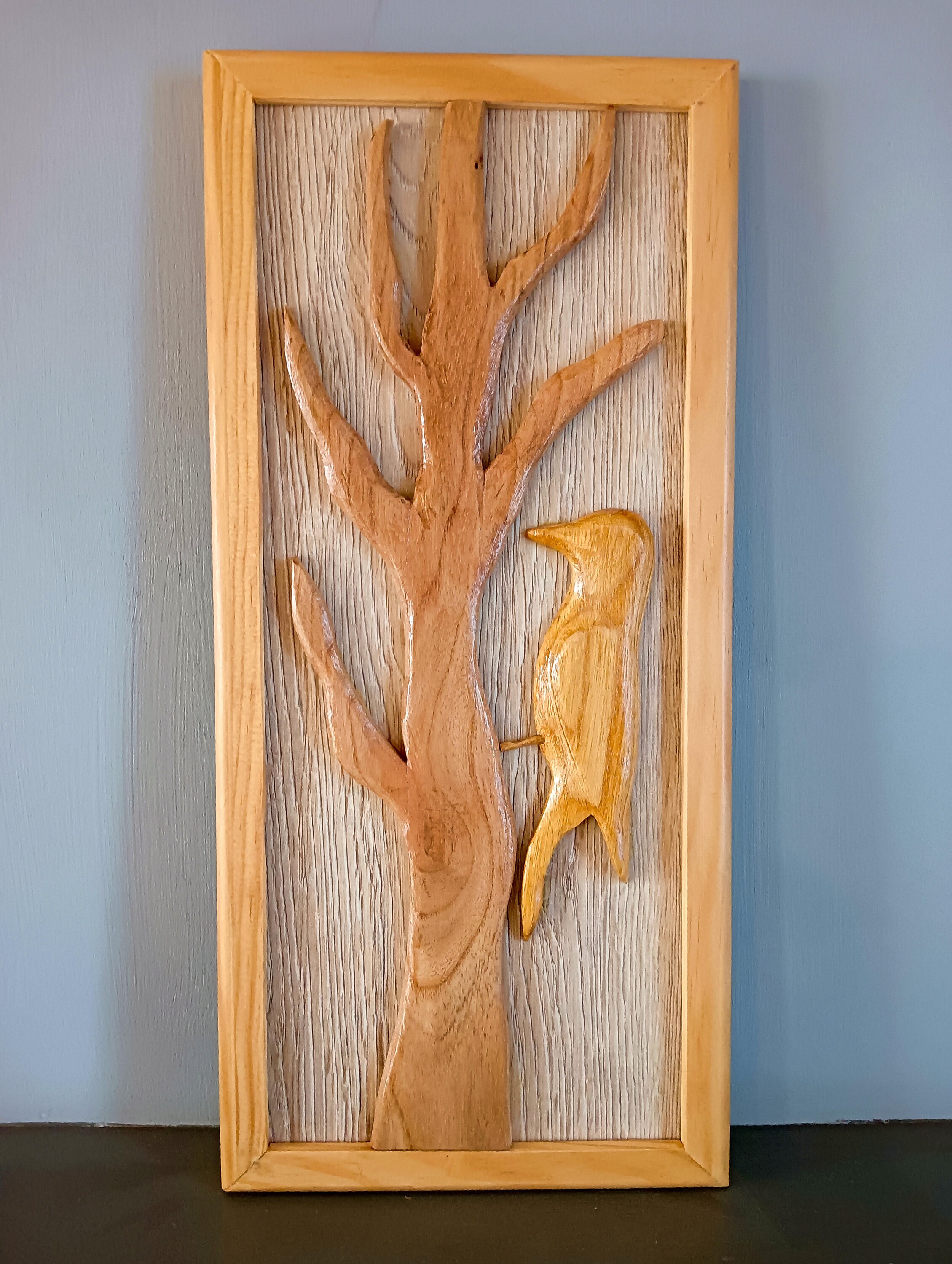 Cadre Décoratif Oiseau Cadre Nature Décoration Murale Pic Vert Sculpté