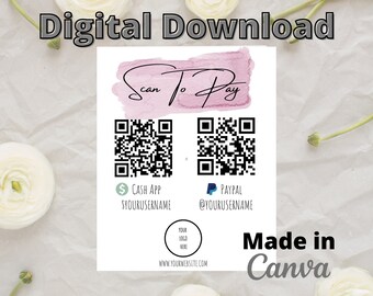 Skanuj, aby zapłacić Pobierz cyfrowo, Szablon skanowania, aby zapłacić, Szablon kodu QR, Podpis kodu QR Venmo, Skanuj i płać Edytowalny plik PDF, Podpis płatności w aplikacji Cash App