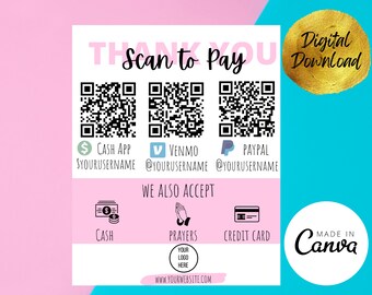 Szablon skanowania do płatności, skanowanie do pobrania cyfrowego, szablon kodu QR, kod QR Venmo, skanowanie i płacenie edytowalny plik PDF, aplikacja Cash App Pay Sign