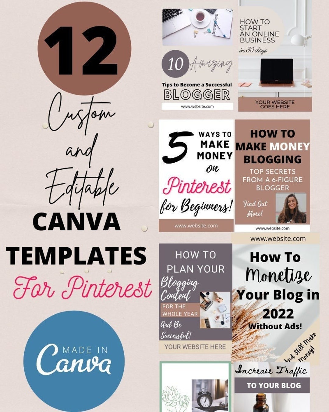 Canva Templates for Pinterest - 12 Ready to Edit & Fully Customizable ...