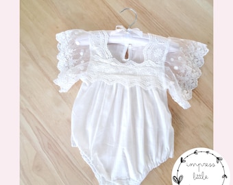 Baby Cotton White Romper, Soft Bodysuit, Baby Girl Gift