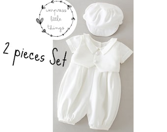 Baptism Boy Outfit, Boy Christening Outfit, Baby Boy Baptism Set, Baptism Outfit, Baby Boy Baptism Romper, Baby Boy White Romper