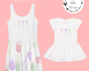 Mommy and Me Dress, Tulips Dress, Spring Dress, Mom and Daughter Dress, Mom and Daughter Dress, Mothers Day Gift