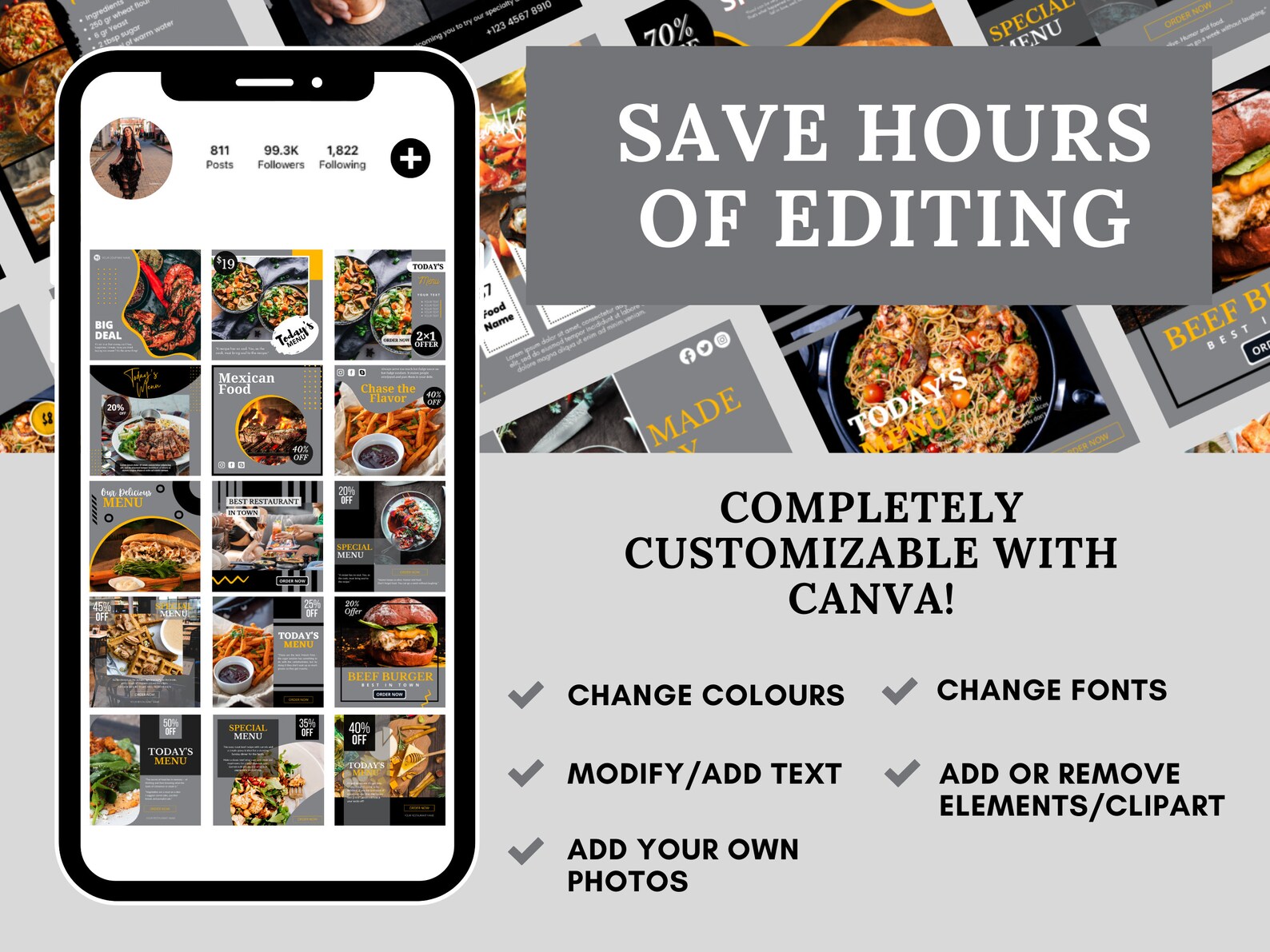 420 Animated Instagram Post Templates for Restaurant Grey Etsy