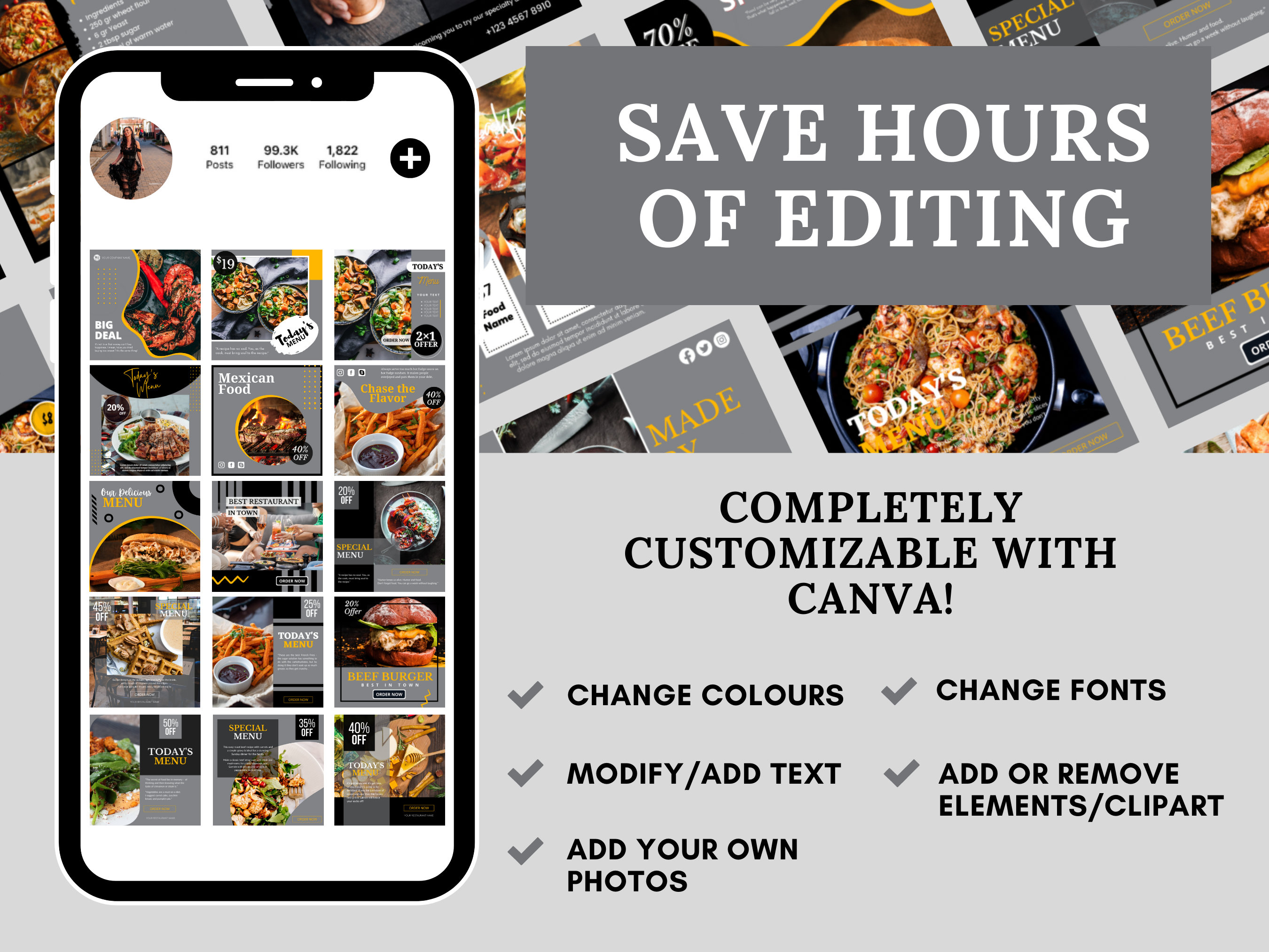 420 Animated Instagram Post Templates for Restaurant Grey - Etsy