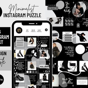 36 Instagram Puzzle Vorlage | IG Puzzle Grid | Minimalist Schwarz & Weiß | Social Media Branding Kit | Mit Canva bearbeiten | Instagram-Feed