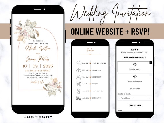 Online Wedding Invitation Mini Website & RSVP, Digital Wedding Website, Online RSVP and Schedule, Personalized Electronic Mobile Invite